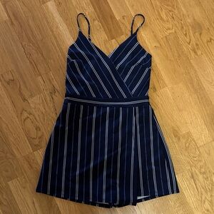 Aqua Navy and White Striped Sleeveless Bodysuit Romper